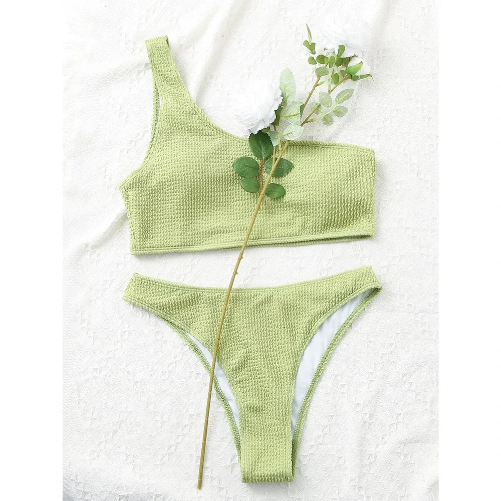 Textured One Shoulder Bikini Swimsuit white - Picture 7 of 12